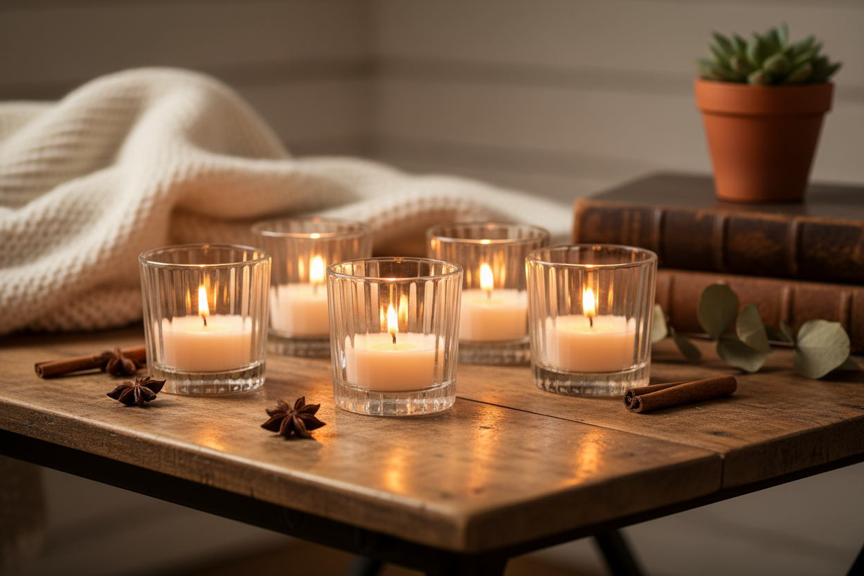 glass Candles on table